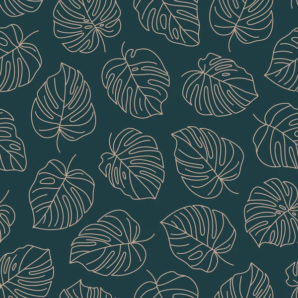 Tropical Monstera Leaves Seamless Pattern. Vector floral background in a trendy minimalistic linear style — Stock Vector