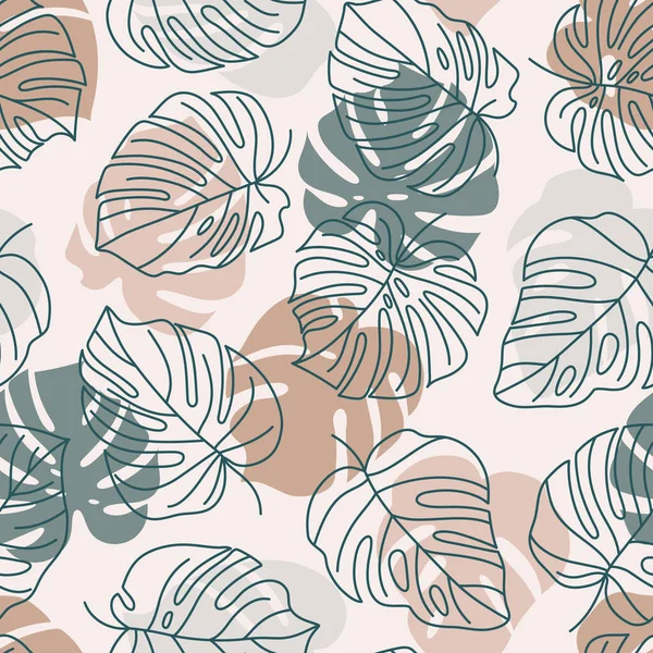 Tropisches Monstera hinterlässt ein nahtloses Muster. Vektor floralen Hintergrund in einem trendigen minimalistischen linearen Stil — Stockvektor