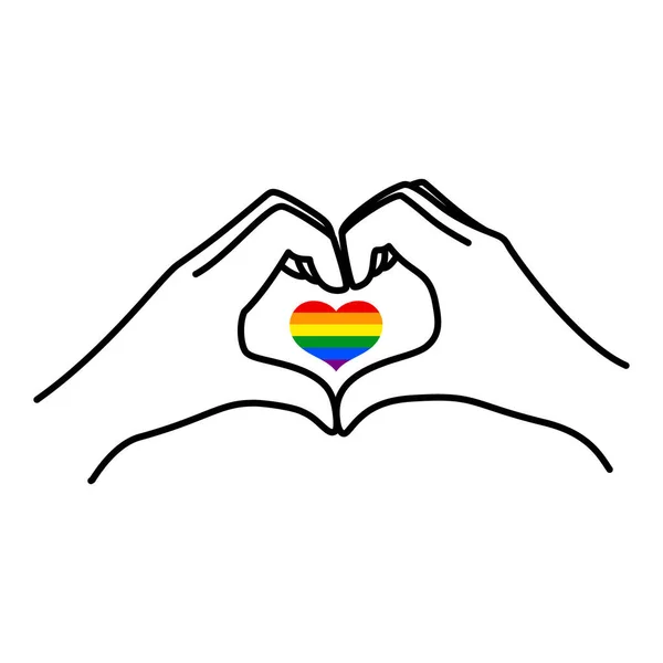 Pride Lgbt Rainbow Heart Female Hand Van Een Liefdessymbool Een — Stockvector