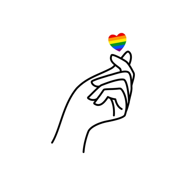 Pride Lgbt Rainbow Heart Female Hand Van Een Liefdessymbool Een — Stockvector