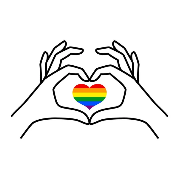 Pride Lgbt Rainbow Heart Female Hand Van Een Liefdessymbool Een — Stockvector