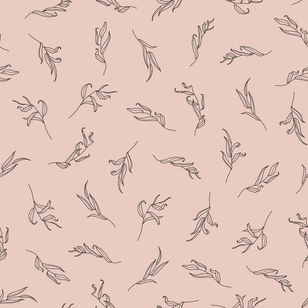 Willow Branch with Leaves Seamless Pattern in a Trendy Minimal Style. Floral Vector Ornament Background. — Stock Vector