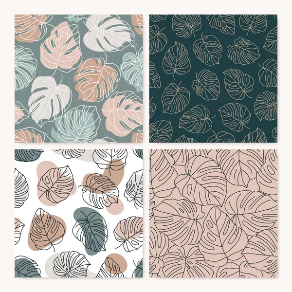 Tropikal Canavarlar Düzeni Tertemiz Bırakıyor. Moda minimalist doğrusal biçimde vektör çiçek arkaplanı