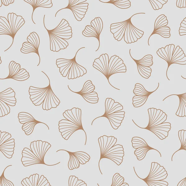 Ginkgo Biloba Leaves Seamless Pattern in a Trendy Minimal Style. Outline of a Botanical Background. Floral Vector — Stock Vector