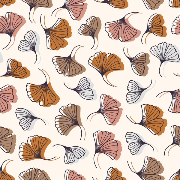 Ginkgo Biloba Φύλλα Seamless Pattern σε ένα Trendy Minimal Style. Περίγραμμα Βοτανικού υποβάθρου. Διάνυσμα λουλουδιών — Διανυσματικό Αρχείο