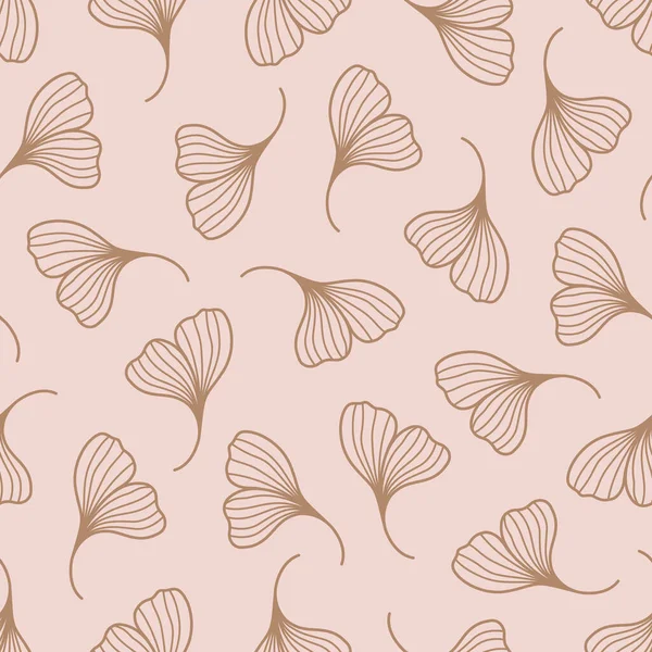 Ginkgo Biloba Leaves Seamless Pattern in a Trendy Minimal Style. Outline of a Botanical Background. Floral Vector — Stock Vector