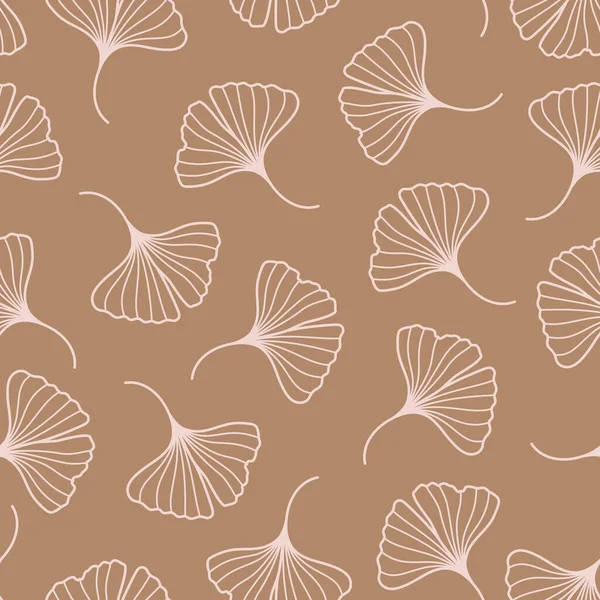 Ginkgo Biloba Leaves Seamless Pattern in a Trendy Minimal Style. Outline of a Botanical Background. Floral Vector — Stock Vector