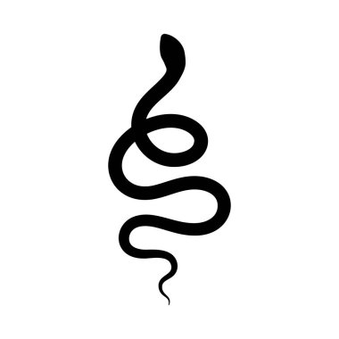 Siyah yılan silueti basit bir minimalist tarzda. Beyaz arkaplanda izole edilmiş vektör illüstrasyonu.