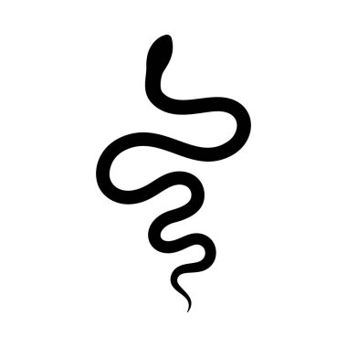 Siyah yılan silueti basit bir minimalist tarzda. Beyaz arkaplanda izole edilmiş vektör illüstrasyonu.