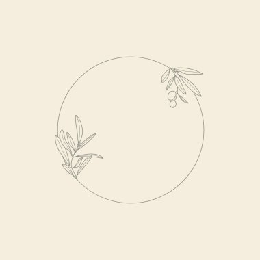 Leaves and Fruit with Olive Branch 'ın çerçevesi çok az doğrusal. Çiçek logosu etrafında vektör