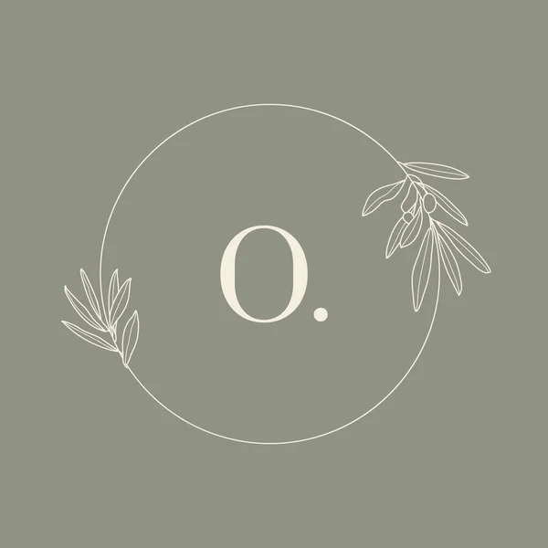 Floral Frame Dengan Huruf Wedding Monogram Logo Olive Branch Modern - Stok Vektor