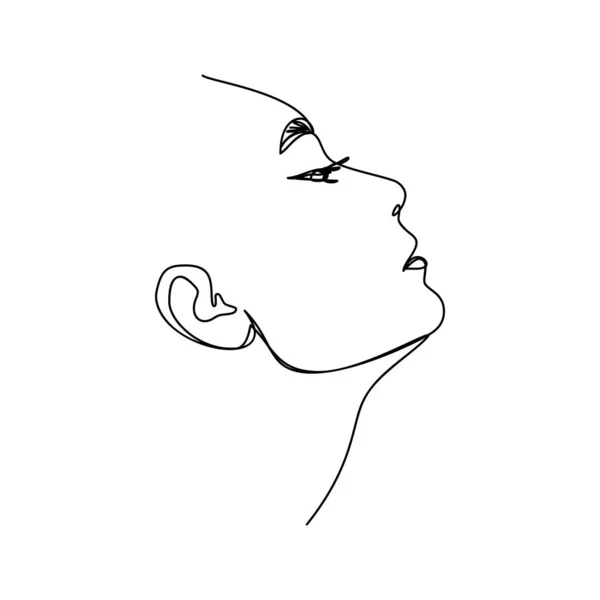 One Line Woman Face Continuous Line Portrait Profile Girl Modern — Stock Vector