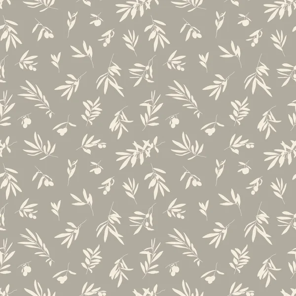 Olive Branch with Leaves and Fruit Seamless Pattern in a Trendy Minimal Style. Floral Green Vector — Stock Vector