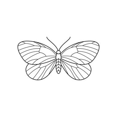 Çizgisel Minimalist tarzında bir kelebek simgesi. Güzellik salonlarının, manikürlerin, masajların, takıların, dövmelerin ve el yapımı sanatçıların logolarının ana hatları..