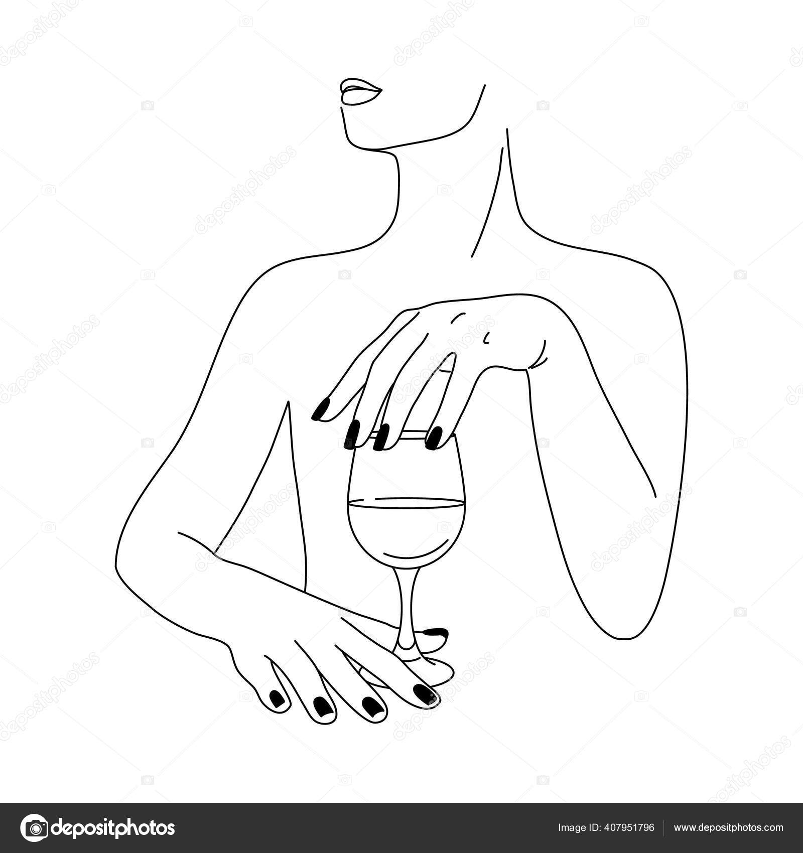 ミニマリストスタイルの女性とワイングラス ベクトルファッション女性の手のイラスト ストックベクター C Sini4ka