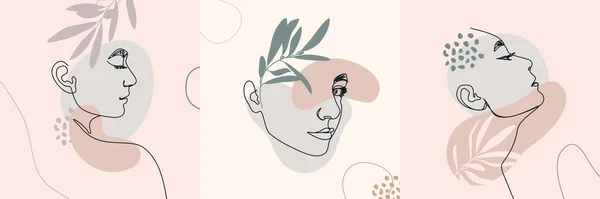 Tek Hat Kadınları Yüzleri. Profildeki kadın portresi devam ediyor. Vektör İllüstrasyonu