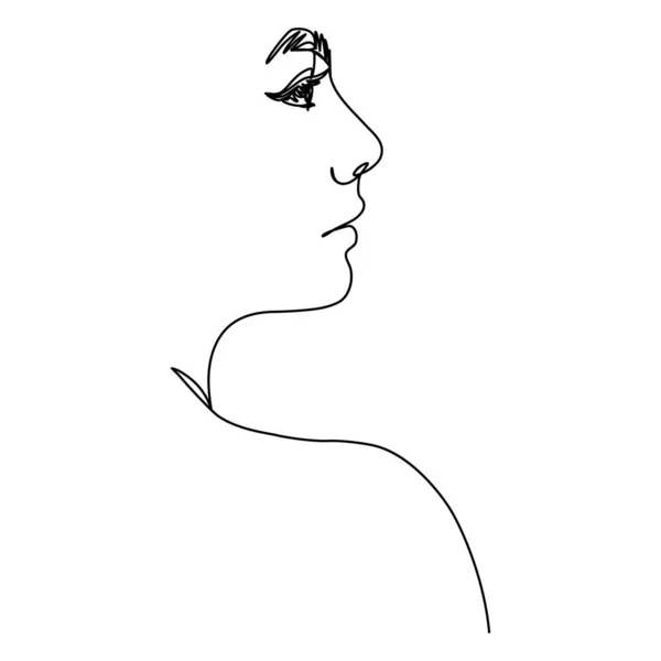 One Line Woman Face Continuous Line Female Portrait Profile Modern — Stock Vector