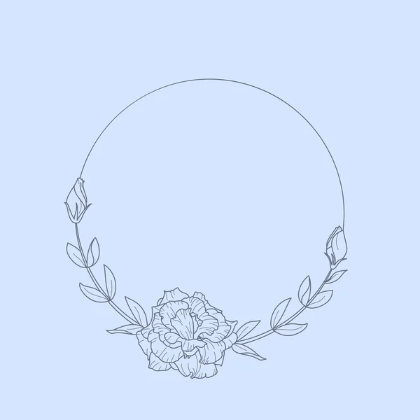 Rama Lisianthus Kwiaty i gałęzie. Okrągła ikona w modnym minimalistycznym stylu liniowym. Wektor Kwiat logo. — Wektor stockowy