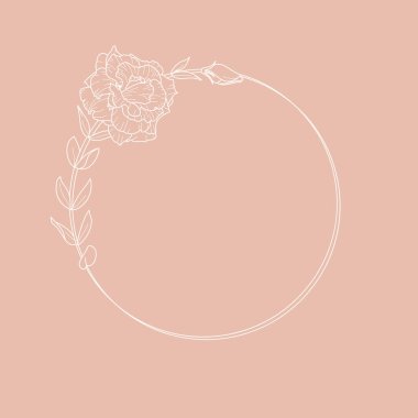 Lisianthus Çiçekleri ve dallarının dairesel çerçevesi. Moda minimalist doğrusal tarzda yuvarlak simge. Vektör Çiçek logosu.