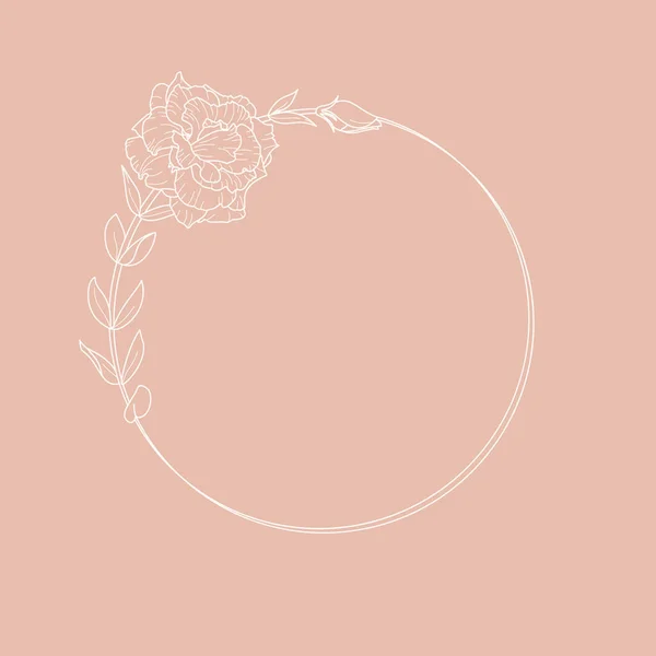 Krąg ramki Lisianthus Kwiaty i gałęzie. Okrągła ikona w modnym minimalistycznym stylu liniowym. Wektor Kwiat logo. — Wektor stockowy