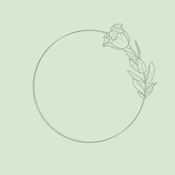 Cirkelframe van Lisianthus Bloemen en takken. Ronde icoon in een trendy minimalistische lineaire stijl. Vector Floral logo. — Stockvector