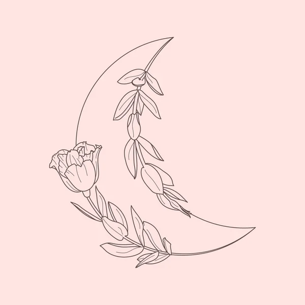 Kwiatowy Księżyc Lisianthus Kwiaty w modnym minimalnym stylu liniowym. Ikona zarysu półksiężyca wektora — Wektor stockowy