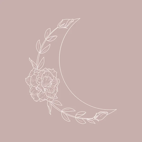 Floral Lua de Lisianthus Flores em um estilo linear mínimo na moda. Vector Crescente ícone esboço — Vetor de Stock