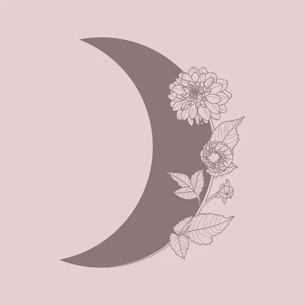 Kwiatowy Księżyc Dahlii Kwiaty Modnym Minimalnym Stylu Liniowym Ikona Zarysu — Wektor stockowy