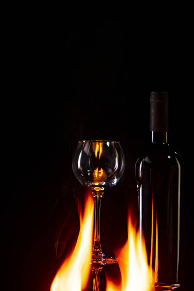 bottle of wine on fire