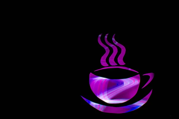 A cup of coffee purple color abstraction of colored lanterns — Stock Photo, Image