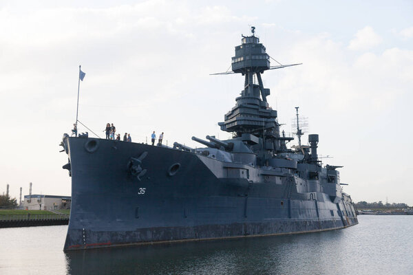 Houston, Texas, USA - December 27, 2016: Battleship USS Texas BB-35, is a museum ship near Houston, and a National Historic Landmark