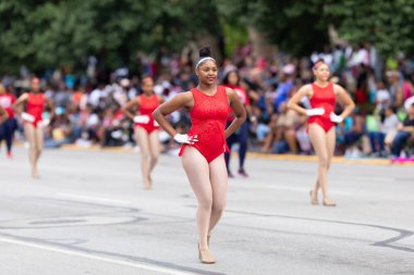 Indianapolis, Indiana, ABD - 28 Eylül 2019: The Circle City Classic Parade, Southfield Lisesi yürüyüş bandosu