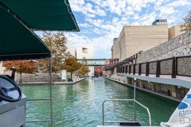 Monterrey, Nuevo Leon, Mexico - November 21, 2019:  The Santa Lucia riverwalk, with the Mexican history and Noreste Museums clipart