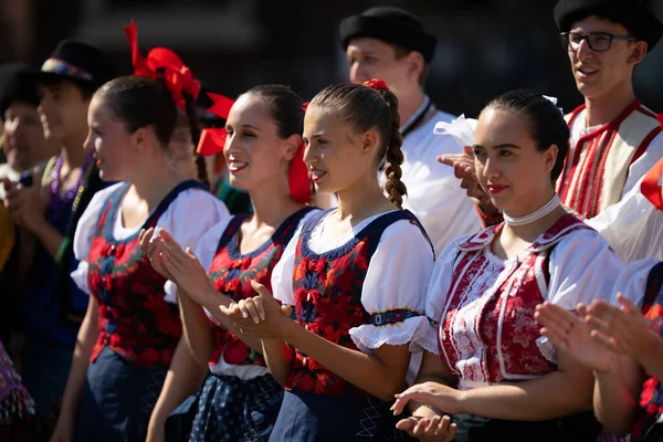 2019年7月27日 美国印第安纳州威廷 身着传统服装的斯洛伐克舞蹈家皮洛吉节 Pierogi Fest 等待轮到他们跳舞 — 图库照片