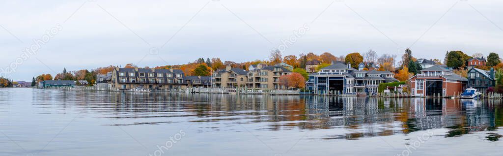 Charlevoix City Marina, Michigan, United States of America, View of the Round Lake waterfront during Autumn