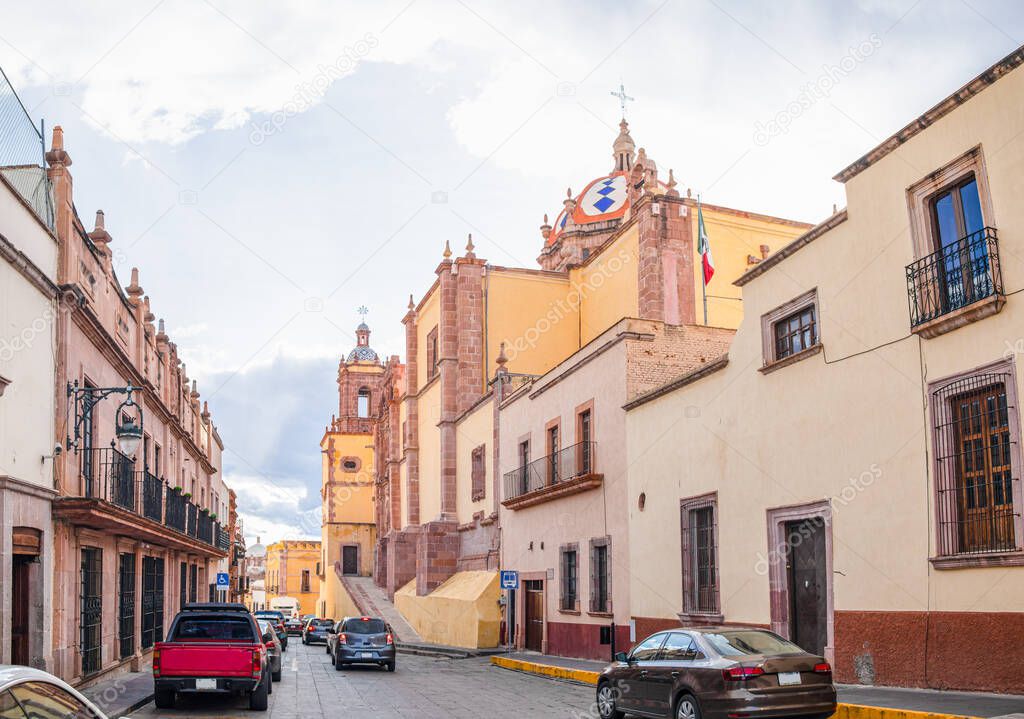View down Ignacio Hierro street, towards the Parroquia de Santo Domingo, in Zacatecas, Zacatecas state, Mexico