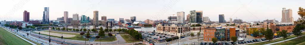 Baltimore in the state of Maryland, United States of America, view of downtown, the Inner Harbor on the Patapsco River