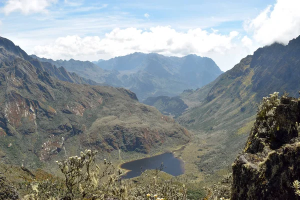 Göl çerçevede bir dağ, göl Bujuku Rwenzori Dağları Milli Parkı, Uganda