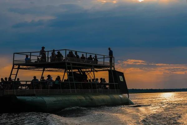 Solnedgång Kryssning Chobe River Chobe National Park Botswana — Stockfoto