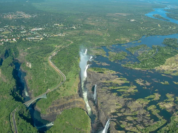 Victoria Falls and Zambezi River from the air, Zimbabwe
