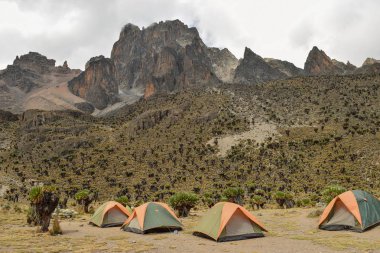 Kenya Dağı 'nın panoramik dağ manzaralarında kamp yapmak