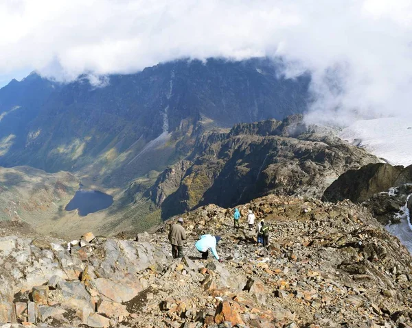 Eine Wandergruppe Auf Dem Margherita Gletscher Rwenzori Gebirge Uganda — Stockfoto