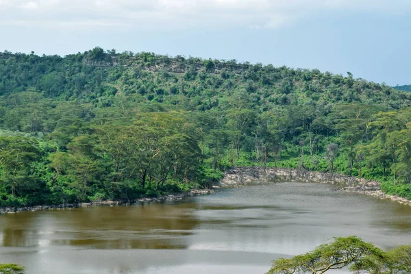 Lago Panorâmico Contra Céu Lago Cratera Naivasha Quênia — Fotografia de Stock