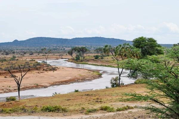 Arid Landskap Mot Bergsbakgrund Samburu Kenya — Stockfoto