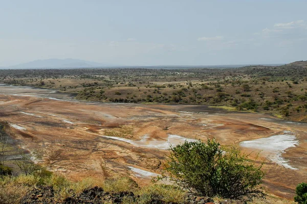 Lac Panoramique Sur Fond Aride Dans Kenya Rural Lac Magadi — Photo