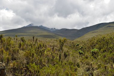 Gökyüzüne karşı manzaralı dağ manzaraları, Kilimanjaro Dağı, Tanzanya