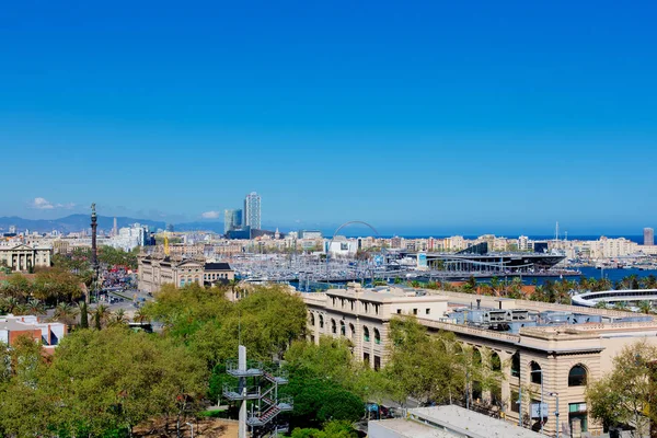 Panorama Flygfoto Över Barcelona City Skyline Över Columbus Avenue Och — Stockfoto