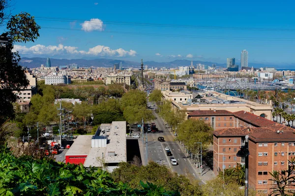 Vista Panorámica Aérea Del Horizonte Ciudad Barcelona Sobre Avenida Columbus — Foto de Stock