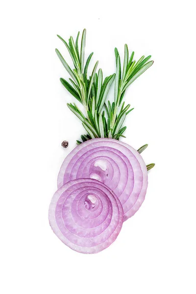 Creative food background with rosemary herb and onion rings, Fresh food concept — Stock Image Creative Food Background Rosemary Herb Onion Rings Fresh Food Concept Stock Picture