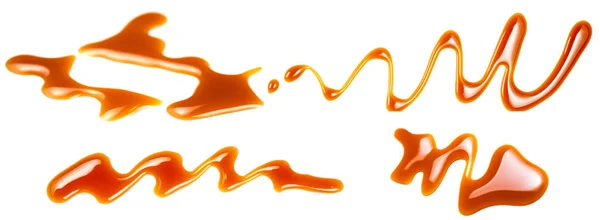 Zlatý Karamelový Toffee Karamel Šplouchání Izolované Bílém Pozadí — Stock fotografie
